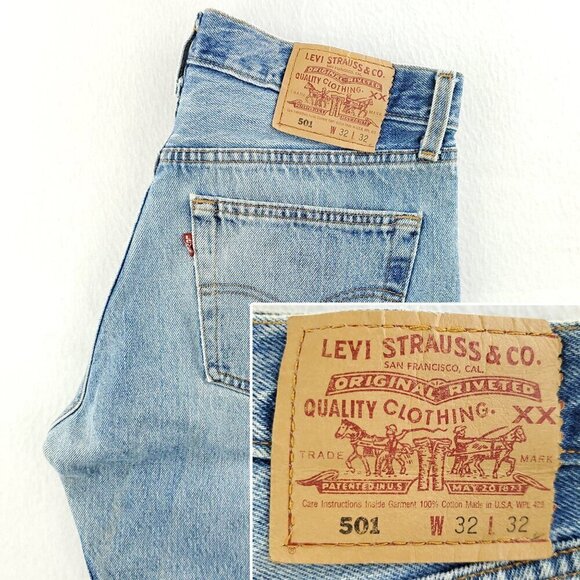 Levi's 501 Button Fly Jeans Vintage 90s USA Heavily Worn Grunge Denim 32x32 - Picture 5 of 12